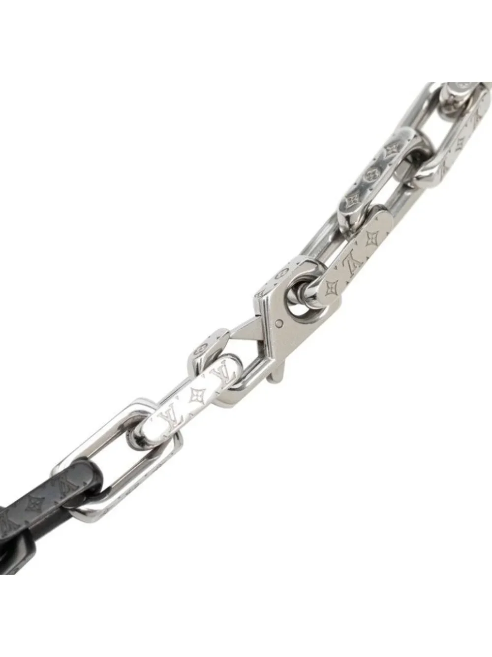Louis Vuitton Collier Monogram Chain Necklace Silver Black Metal